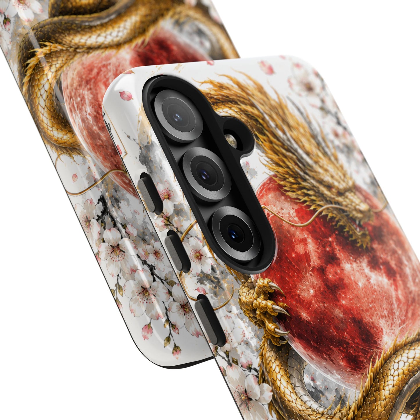 Golden Dragon Phone Case — Red Moon & Cherry Blossom Tough Phone Case