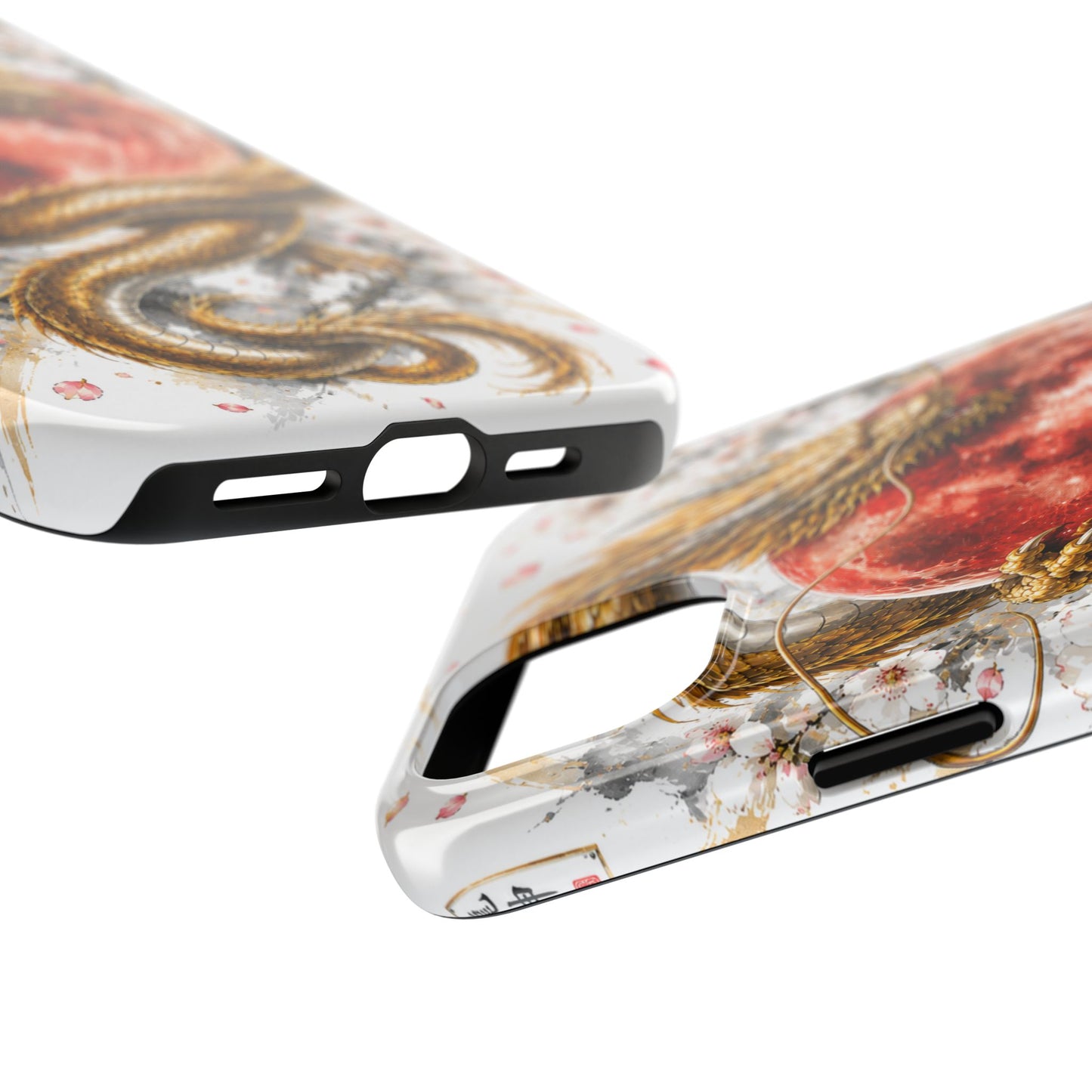 Golden Dragon Phone Case — Red Moon & Cherry Blossom Tough Phone Case