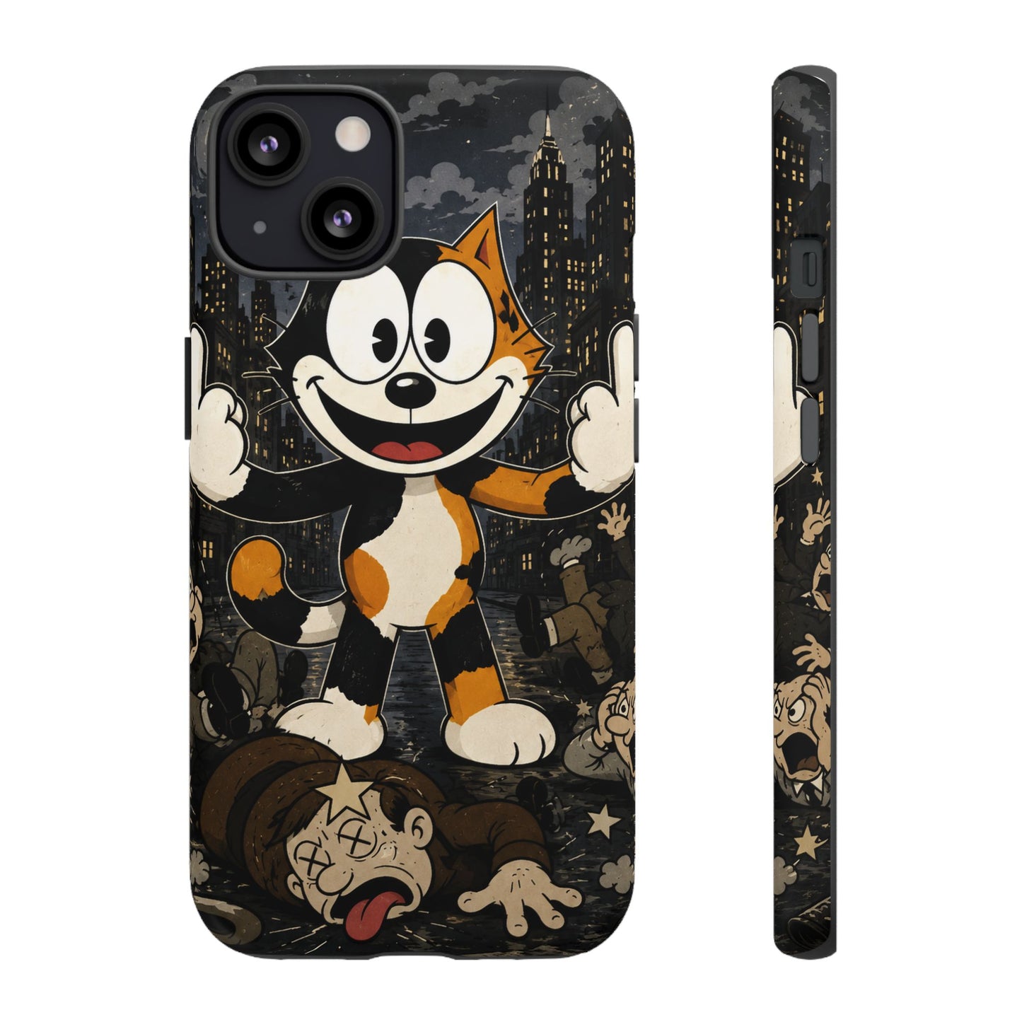 Vintage Cartoon Cat Phone Case — Edgy Felix-Style Illustration