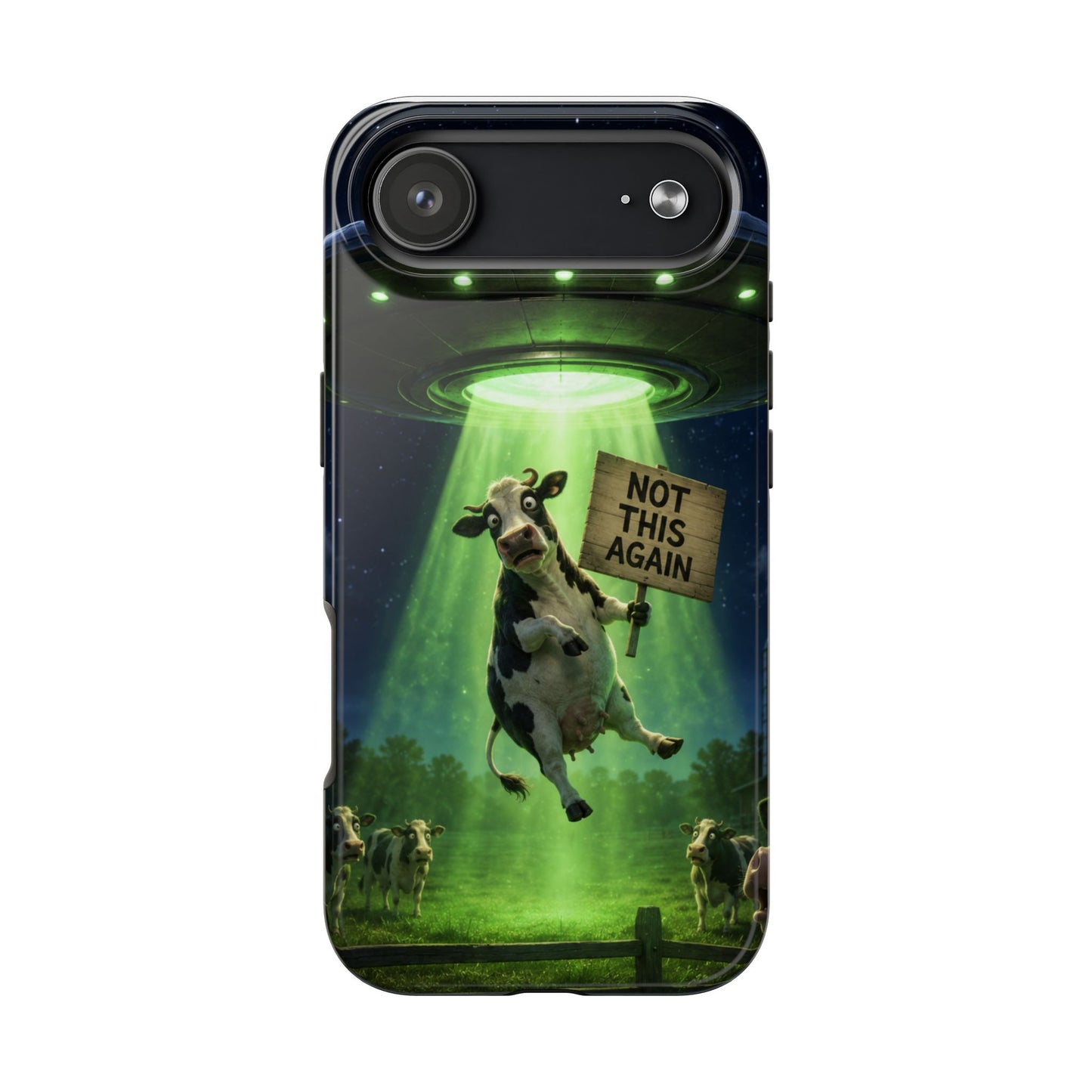 Phone Case — Funny Alien Abduction Cow Design ("Not This Again")