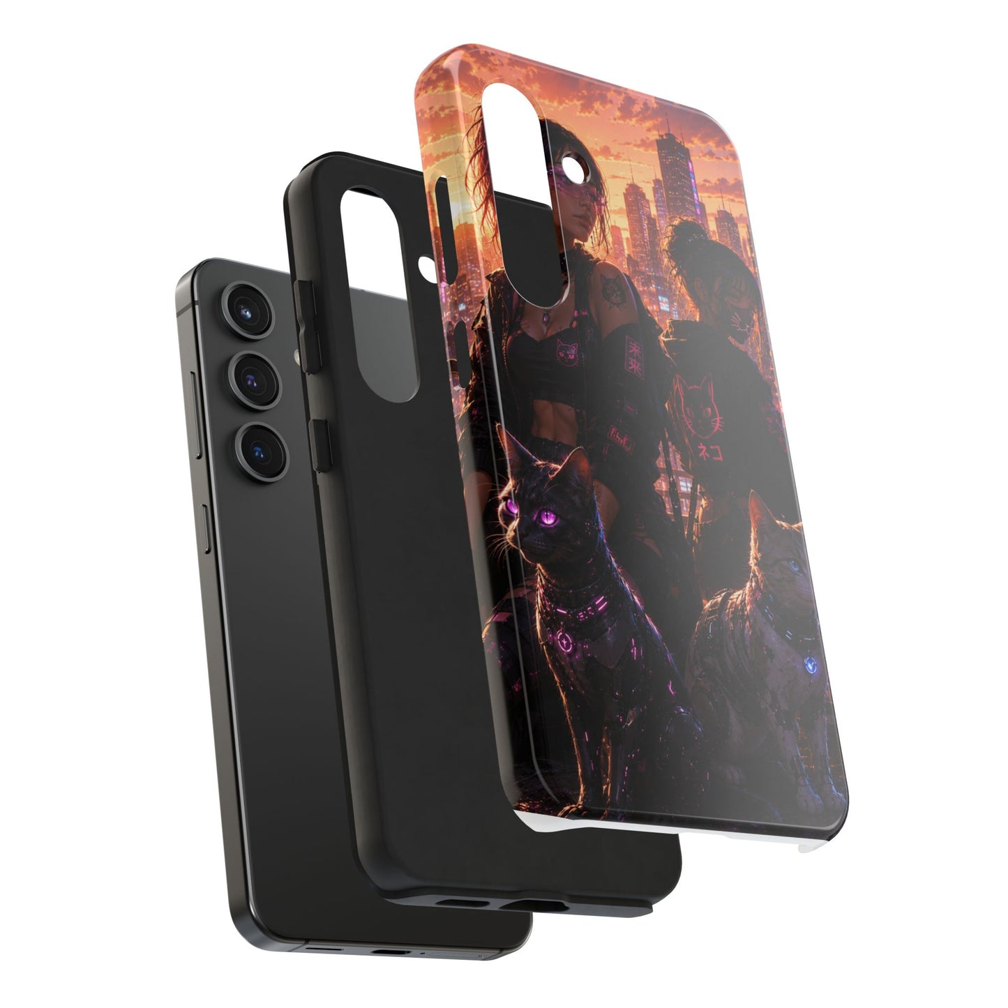 Cyberpunk Pack: Tough Phone Case with Neon Panther & City Sunset
