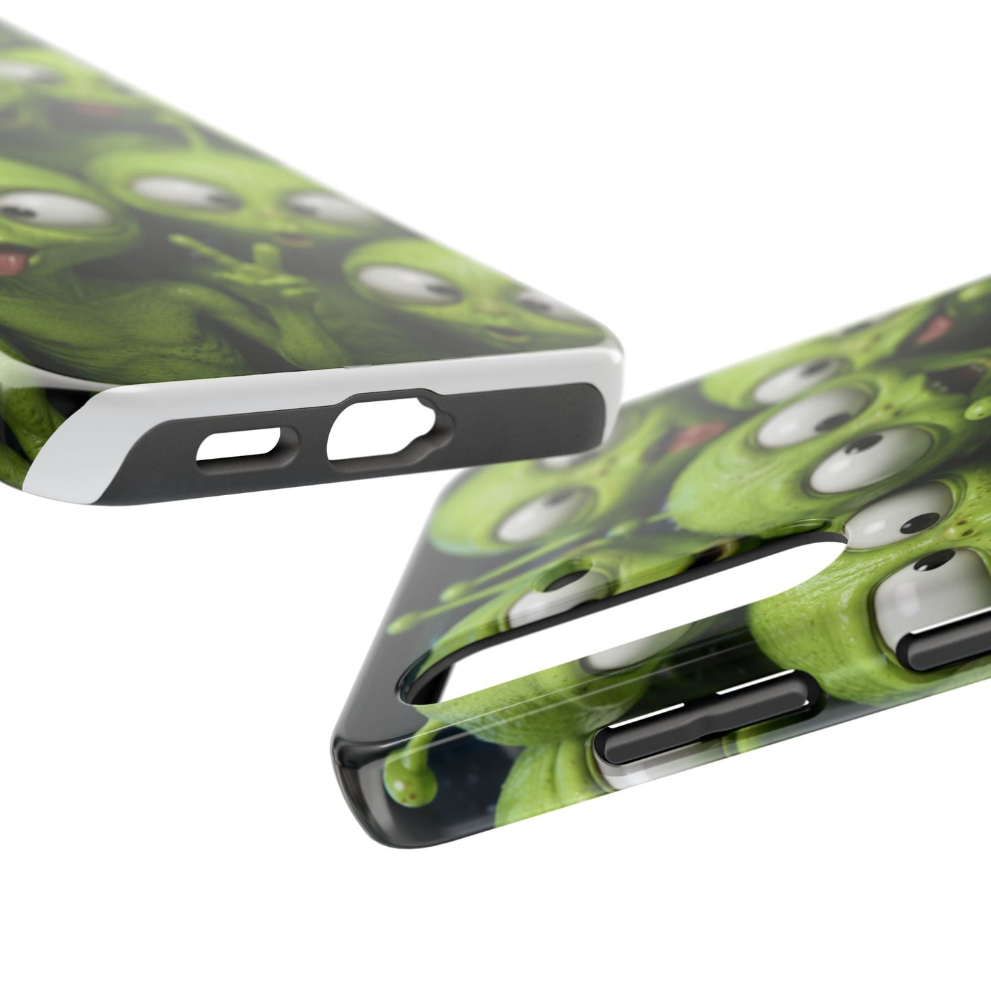 Alien Selfie Tough Phone Case — Cute Green Cartoon Aliens Protective Cover